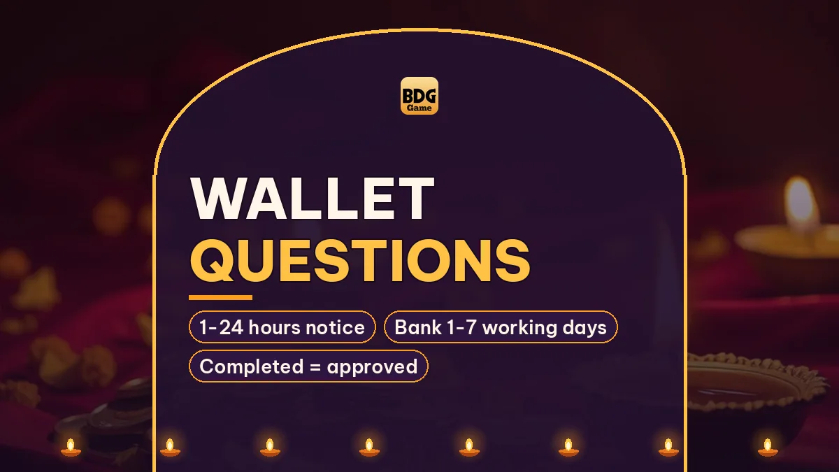 Wallet Questions card noting 1-24 hours notice and Bank 1-7 working days
