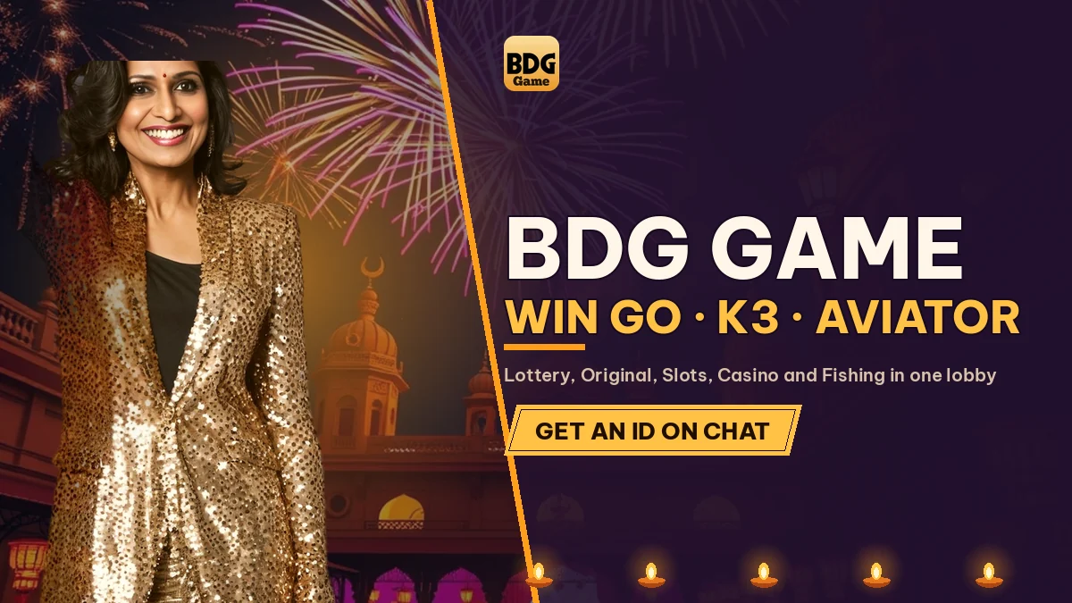 BDG Game Win Go, K3, Aviator banner with a hostess in a gold blazer
