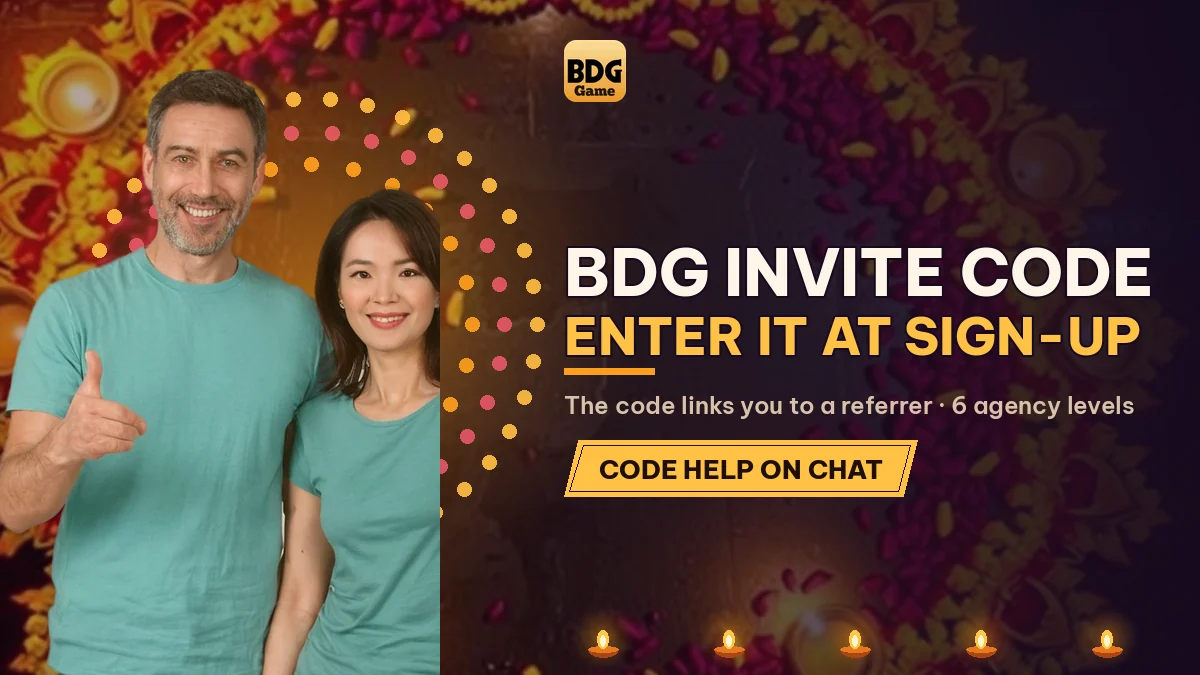BDG Invite Code Enter it at Sign-up banner with a two friends in teal waving