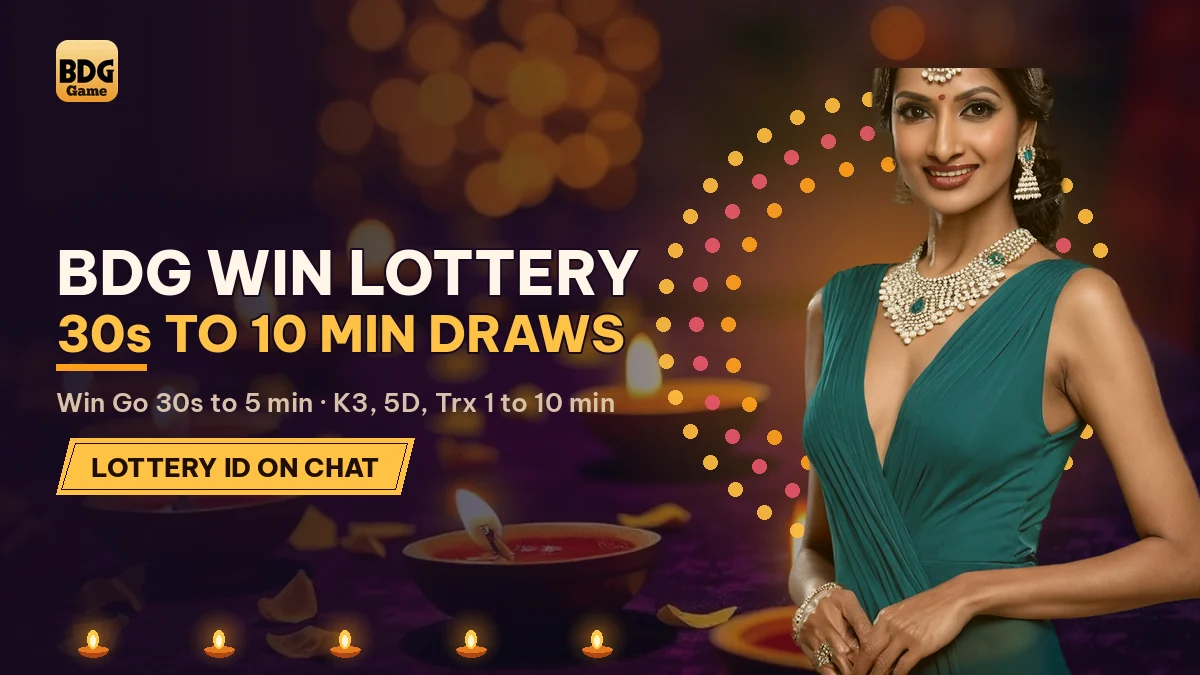 BDG Win Lottery 30s to 10 Min Draws banner with a hostess in a teal outfit