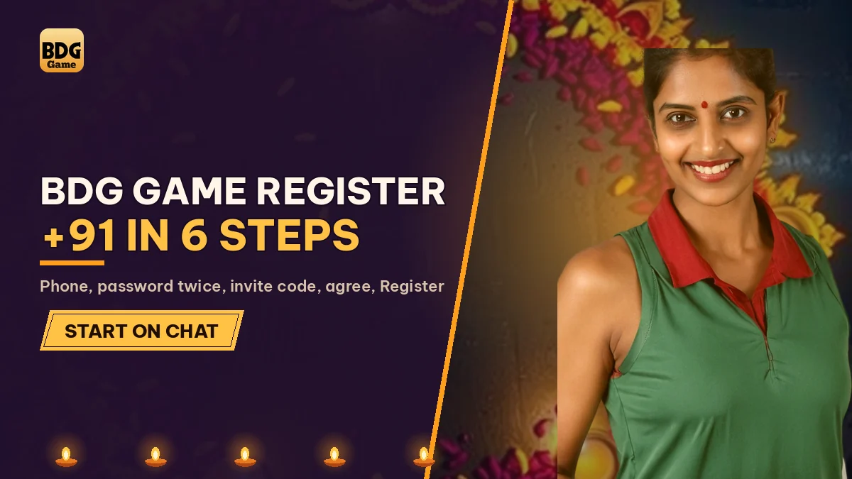 BDG Game Register +91 in 6 Steps banner with a cricketer holding a red ball