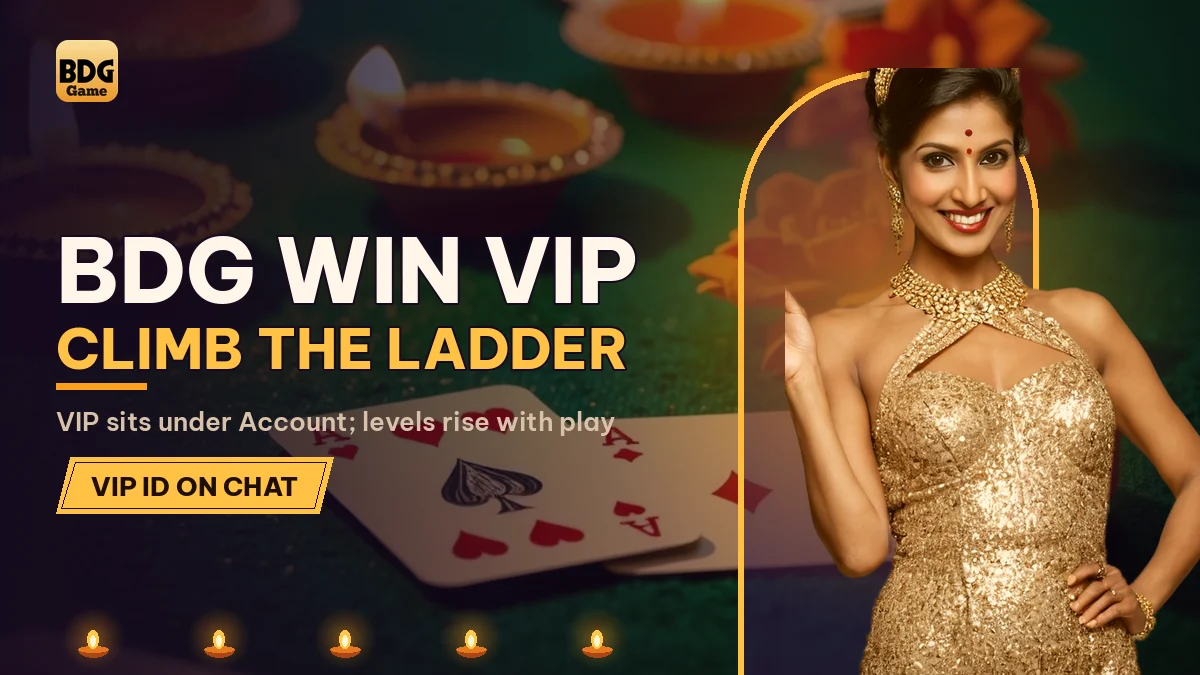 BDG Win VIP Climb the Ladder banner with a hostess in a gold sequin top